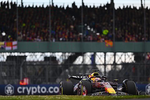 Max Verstappen driving Oracle Red Bull Racing RB20 at Silverstone Circuit